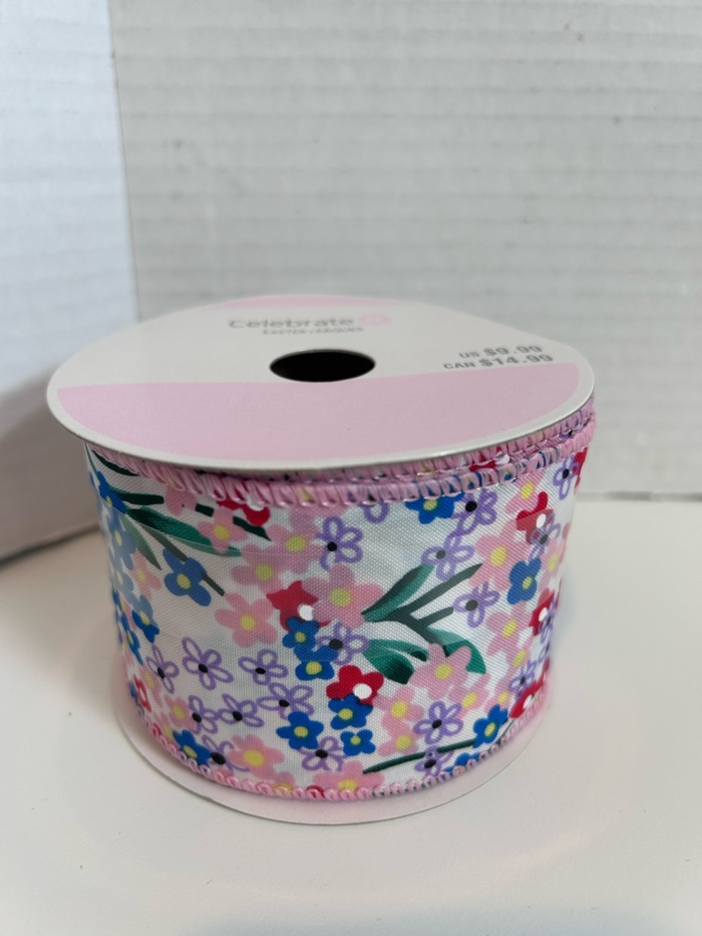 Celebrate It Pink and White Easter WIRED Ribbon 2.5” x 19.8’
